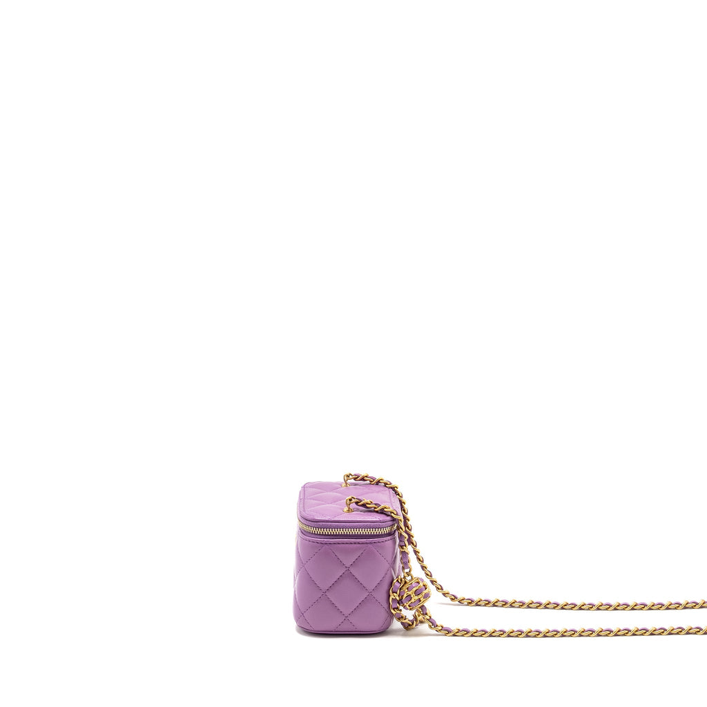 CHANEL Pearl Crush Mini Vanity With Chain Lambskin Purple