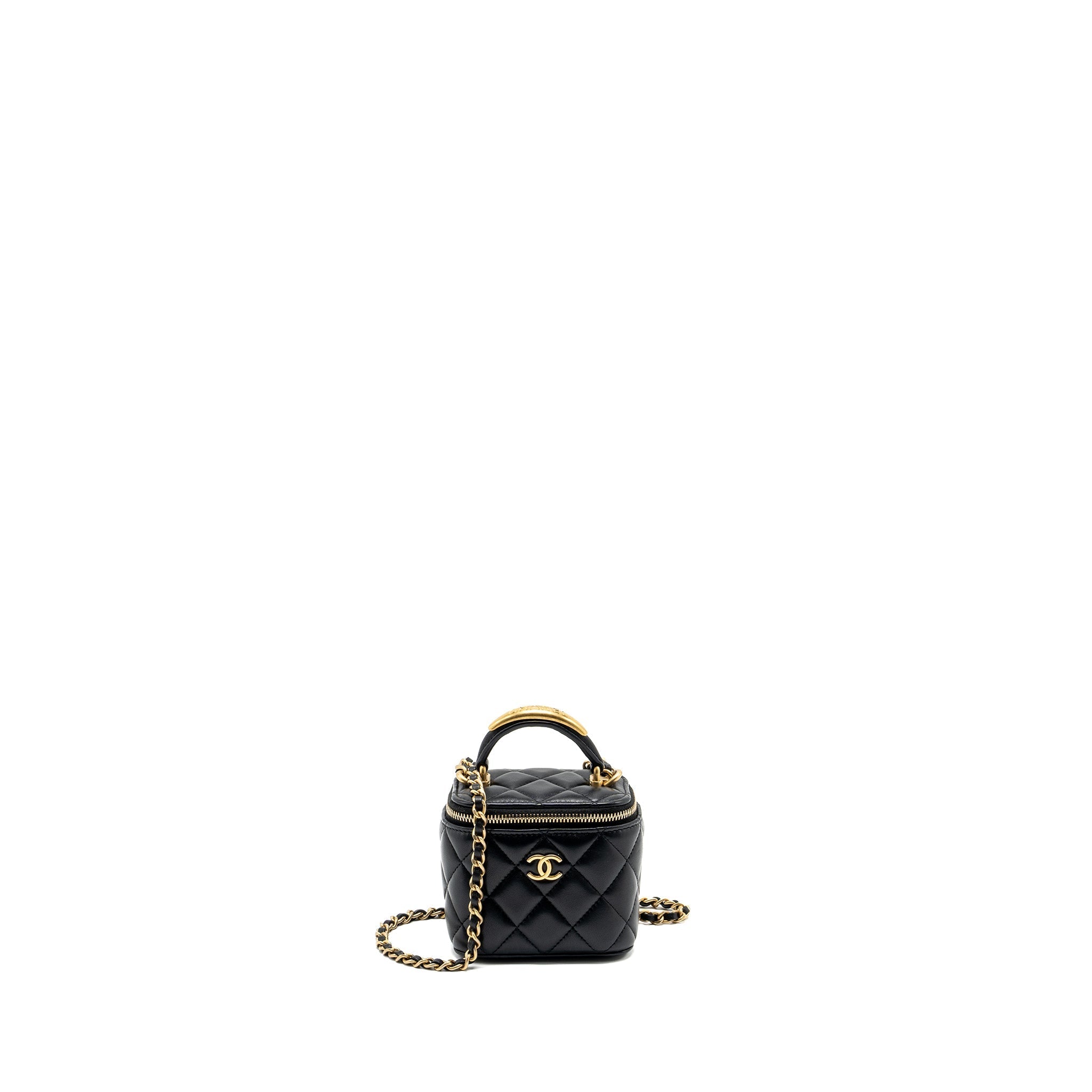 Chanel Top Handle Mini Vanity Case with Chain Lambskin Black  (Microchip)