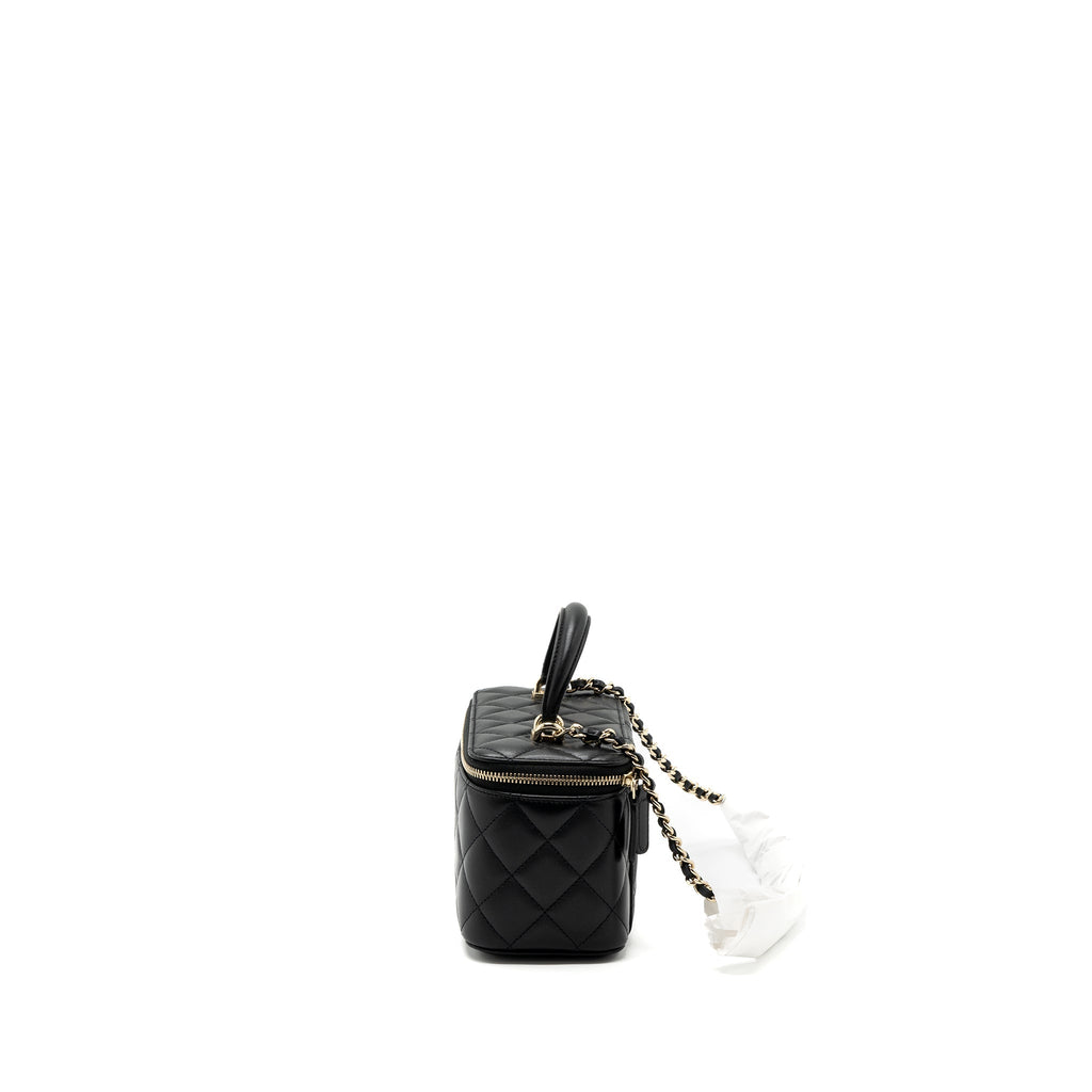 Chanel Top Handle Long Vanity With Chain Lambskin Black L(Microchip)