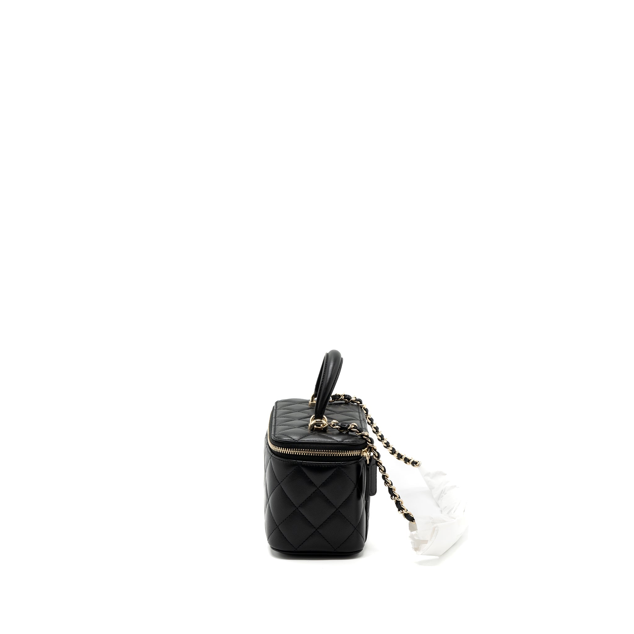 Chanel Top Handle Long Vanity With Chain Lambskin Black L(Microchip)
