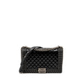 Chanel new medium chain edge boy bag calfskin black ruthenium