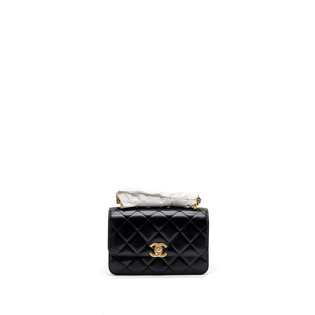 Chanel 24C gold crush mini flap bag calfskin black  (microchip)