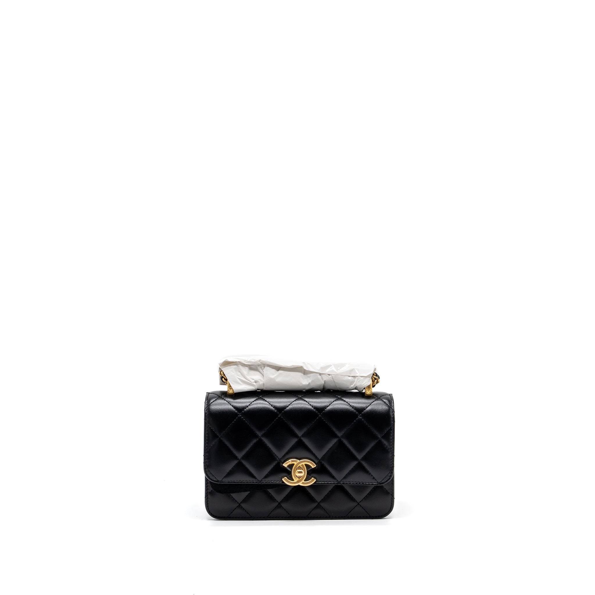 Chanel 24C gold crush mini flap bag calfskin black  (microchip)