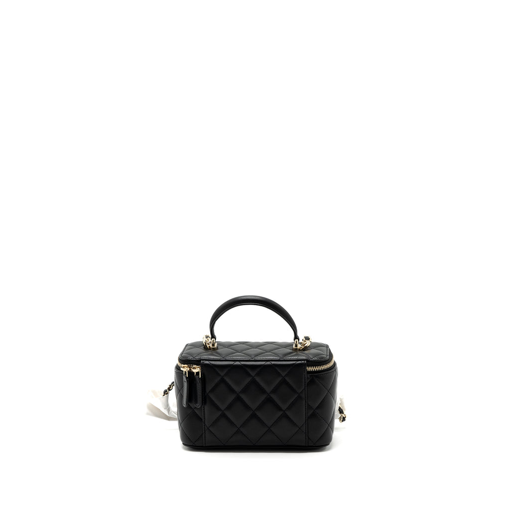 Chanel Top Handle Long Vanity With Chain Lambskin Black L(Microchip)