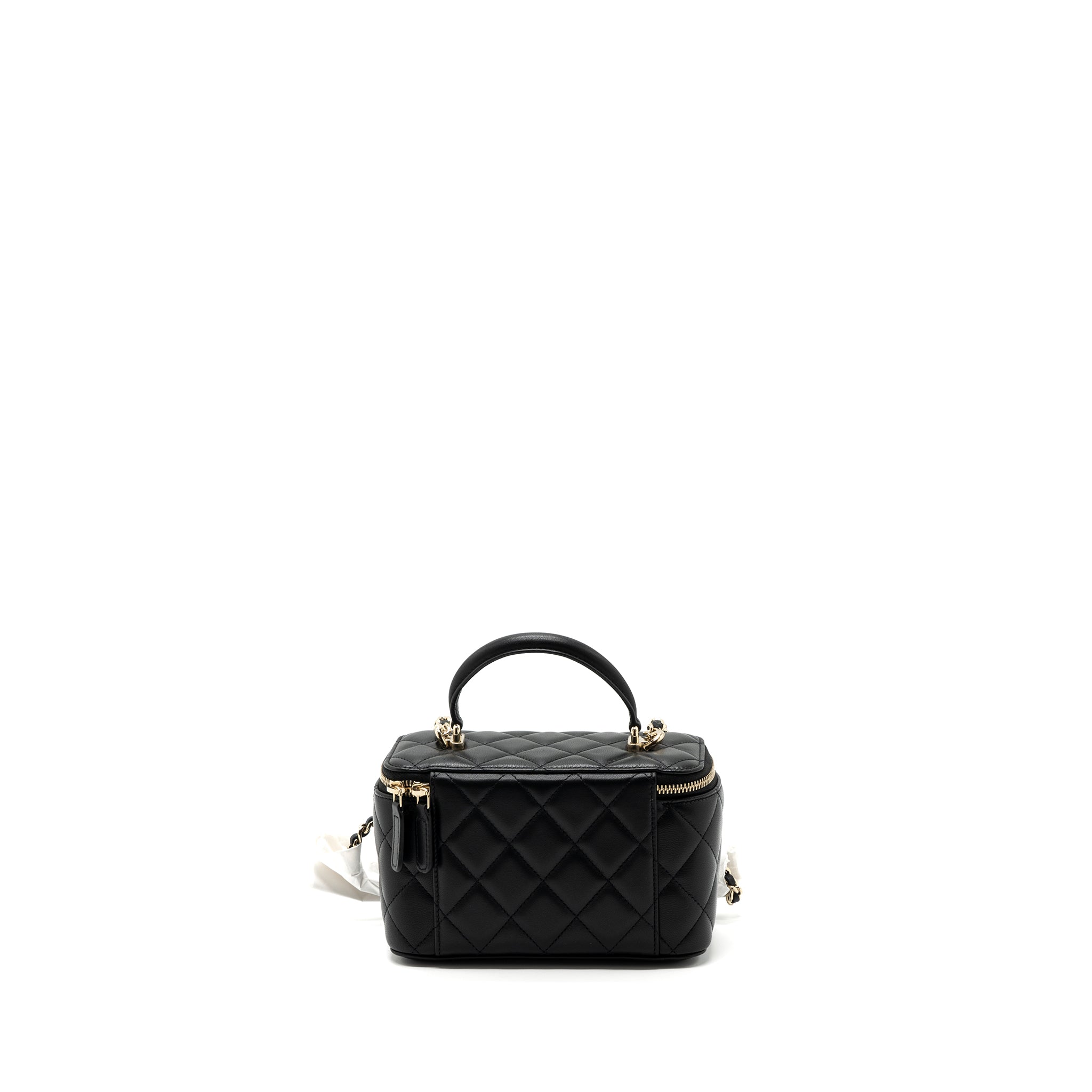 Chanel Top Handle Long Vanity With Chain Lambskin Black L(Microchip)