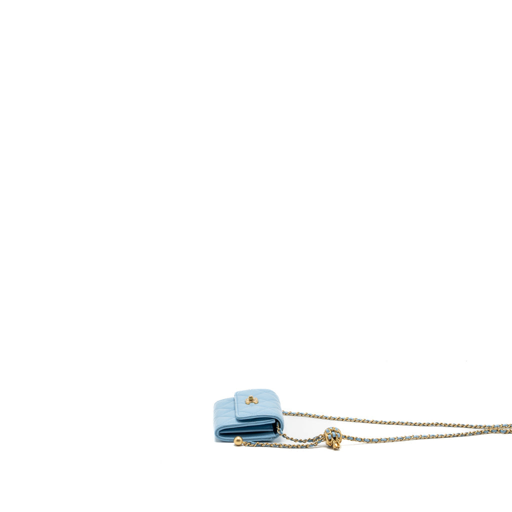 Chanel Pearl crush mini flap wallet with chain lambskin blue