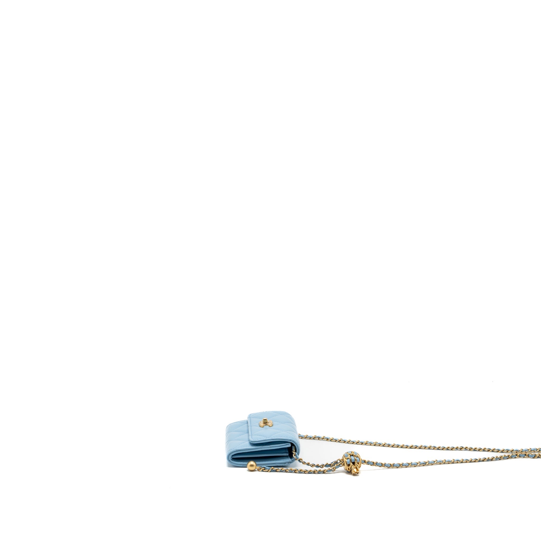 Chanel Pearl crush mini flap wallet with chain lambskin blue