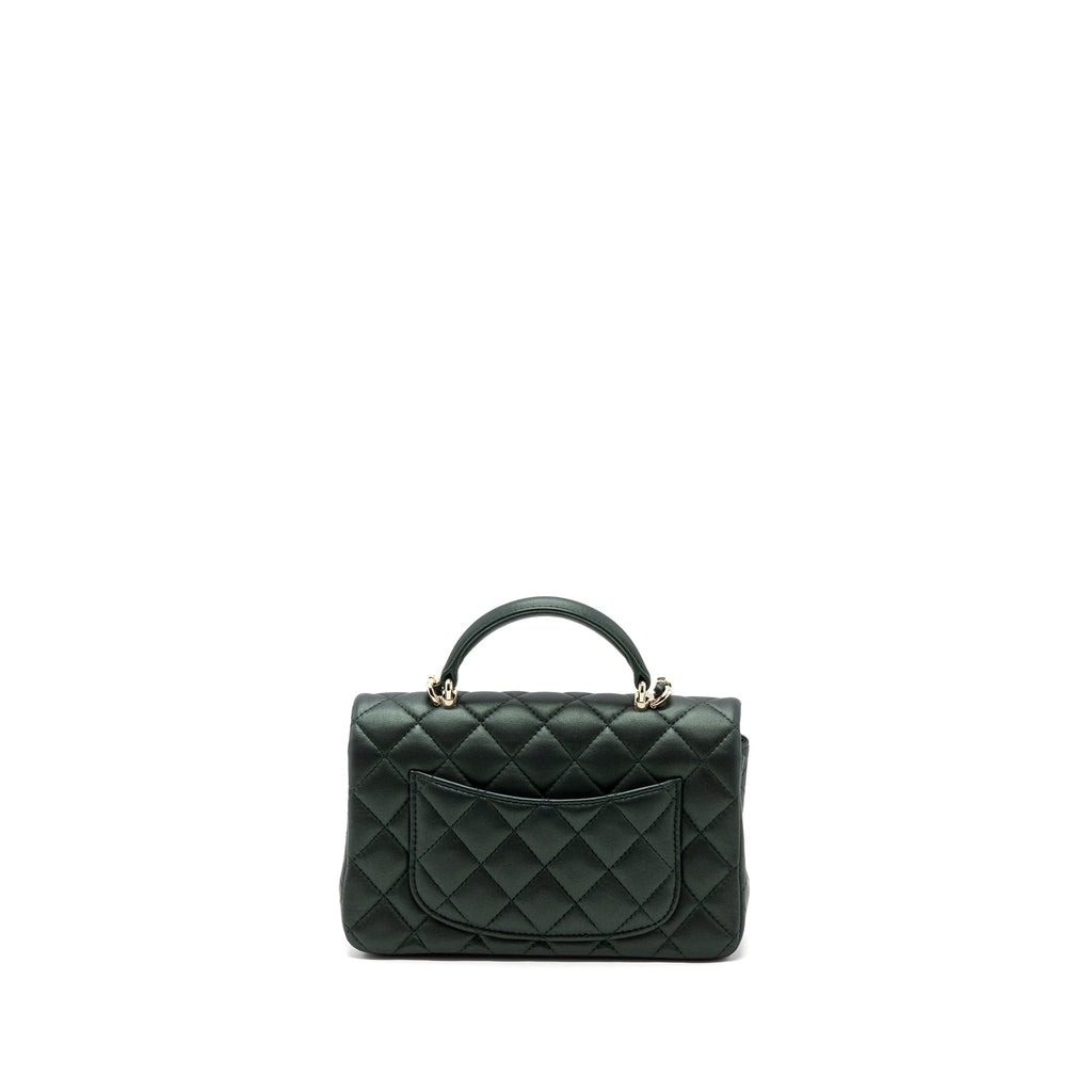 Chanel Top Handle Mini Rectangular Flap Bag Lambskin Dark Green L (microchip)