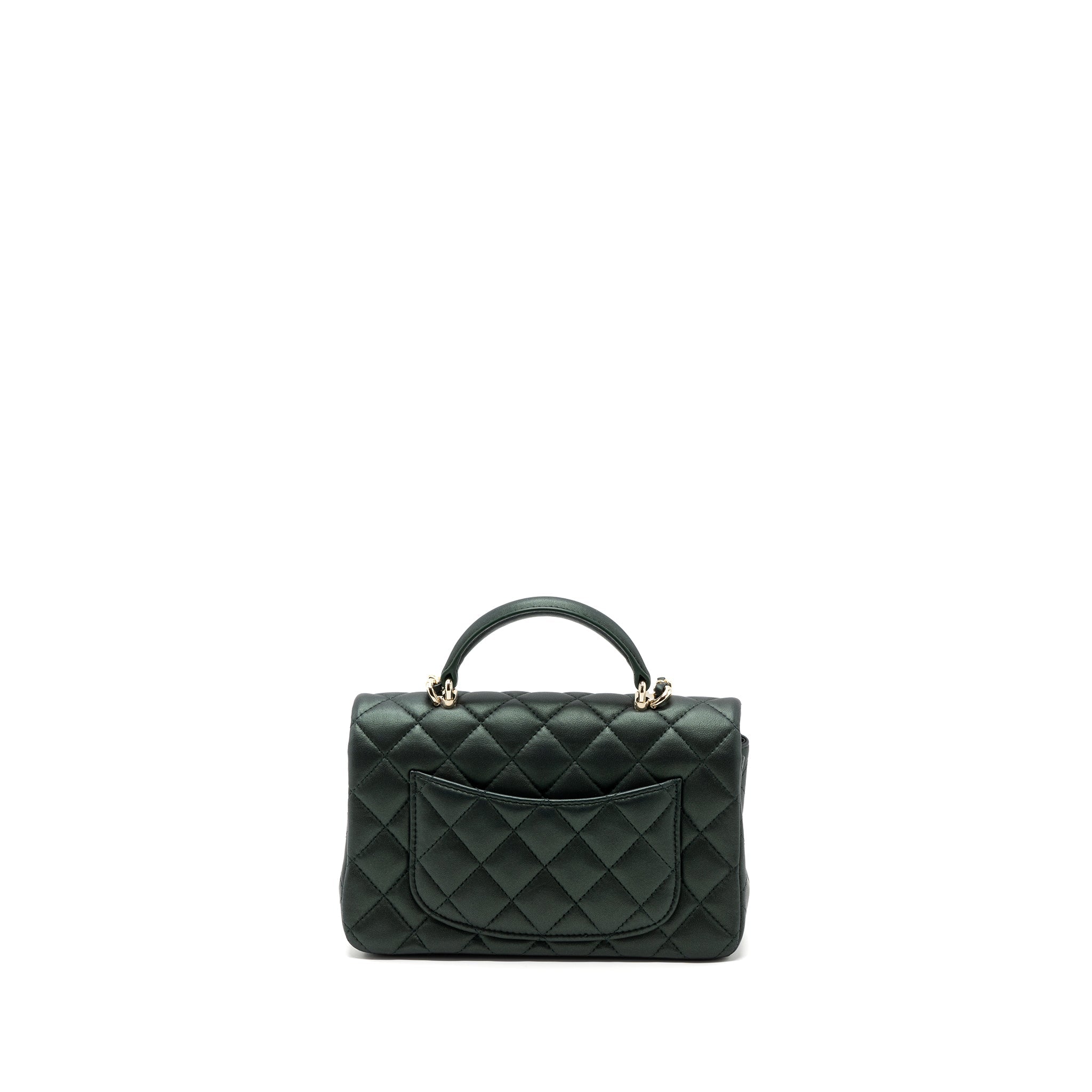 Chanel Top Handle Mini Rectangular Flap Bag Lambskin Dark Green L (microchip)