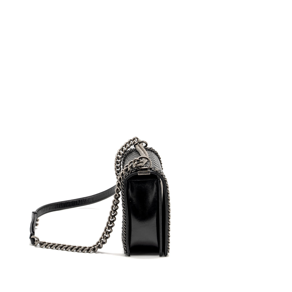 Chanel new medium chain edge boy bag calfskin black ruthenium