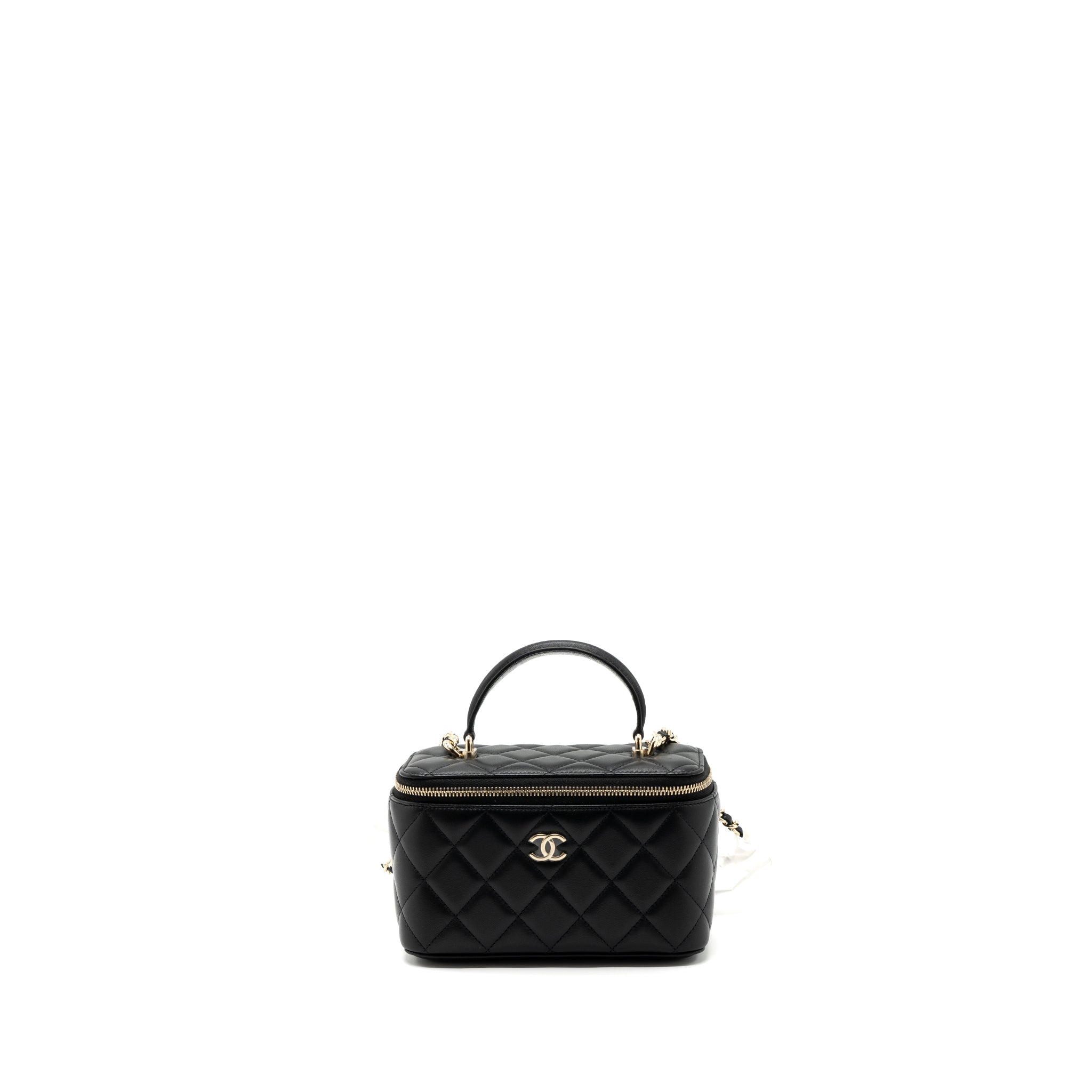 Chanel Top Handle Long Vanity With Chain Lambskin Black L(Microchip)