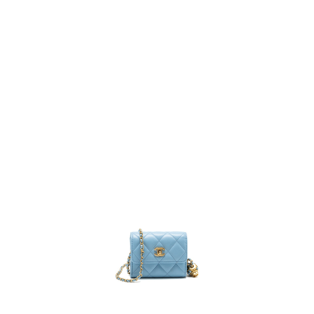 Chanel Pearl crush mini flap wallet with chain lambskin blue