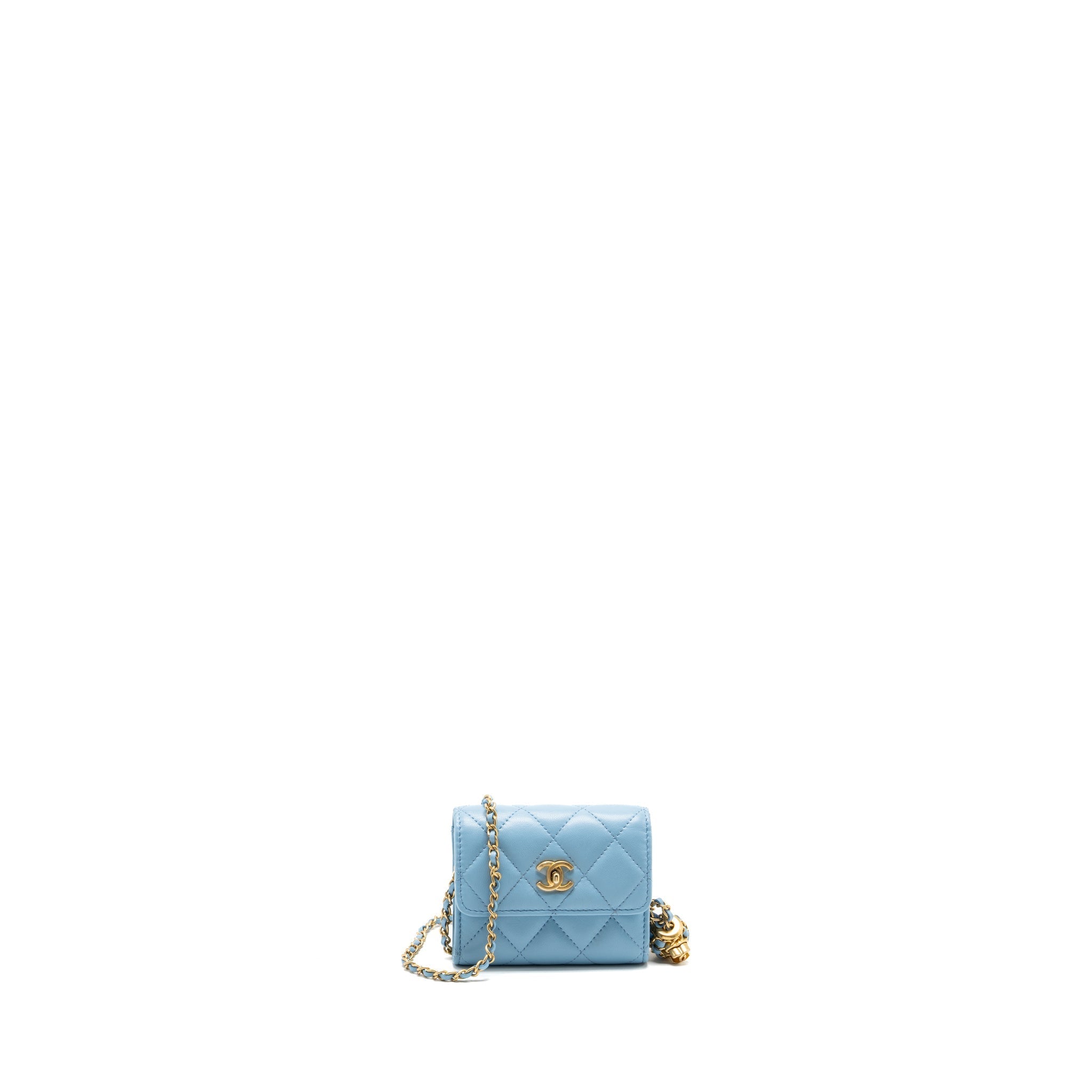 Chanel Pearl crush mini flap wallet with chain lambskin blue