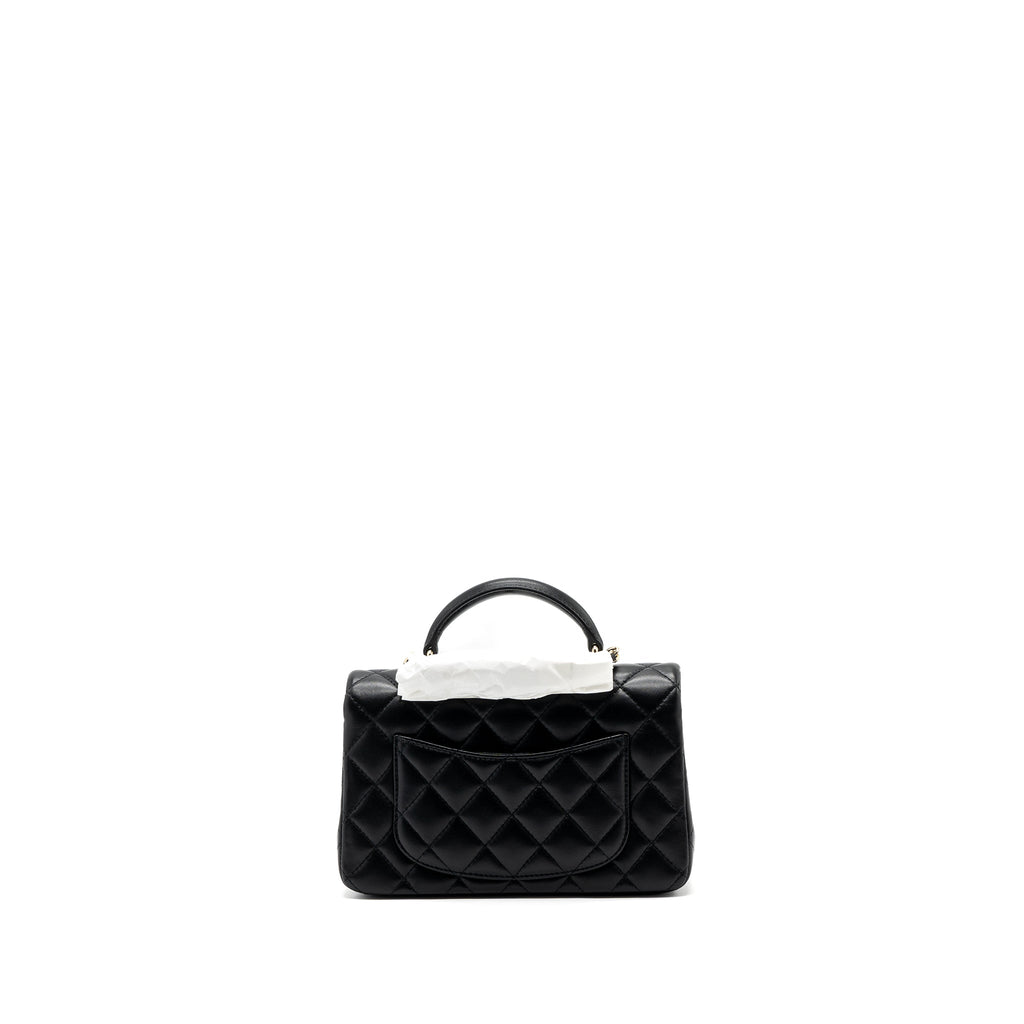 Chanel top handle mini Rectangular flap bag lambskin black L (Microchip )