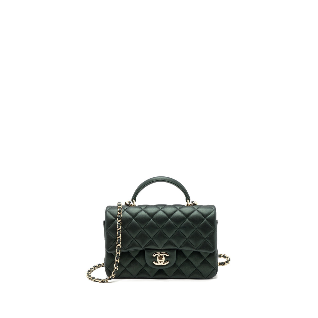 Chanel Top Handle Mini Rectangular Flap Bag Lambskin Dark Green L (microchip)
