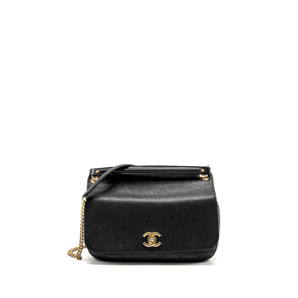 Chanel Large Top Handle Flap Bag Grained Calfskin Black