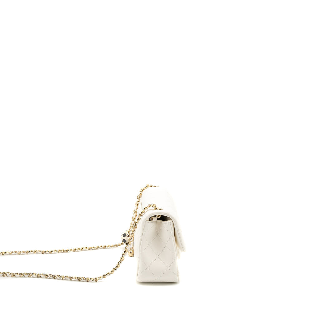 Chanel 23C Pearl Crush Mini Rectangular Flap Bag Lambskin White L (Microchip)