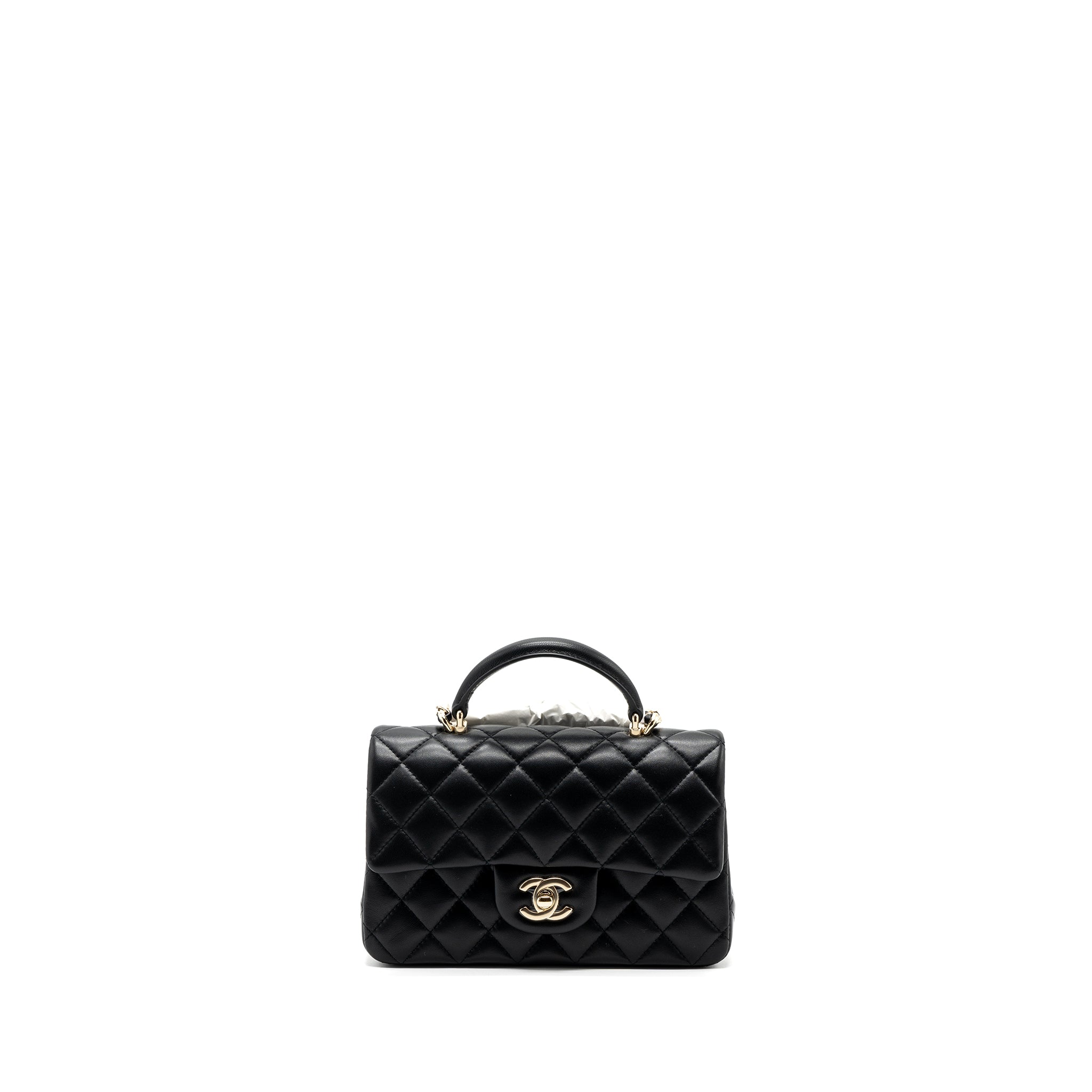 Chanel top handle mini Rectangular flap bag lambskin black L (Microchip )