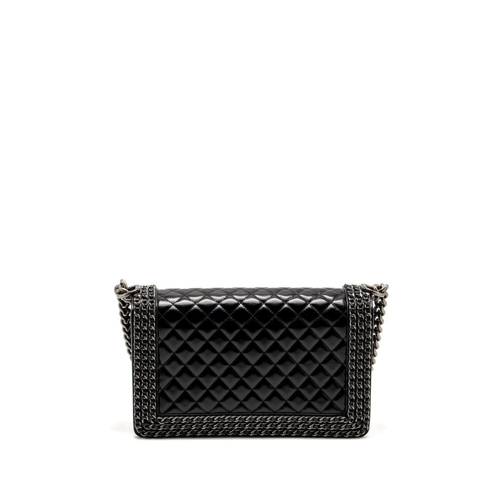 Chanel new medium chain edge boy bag calfskin black ruthenium