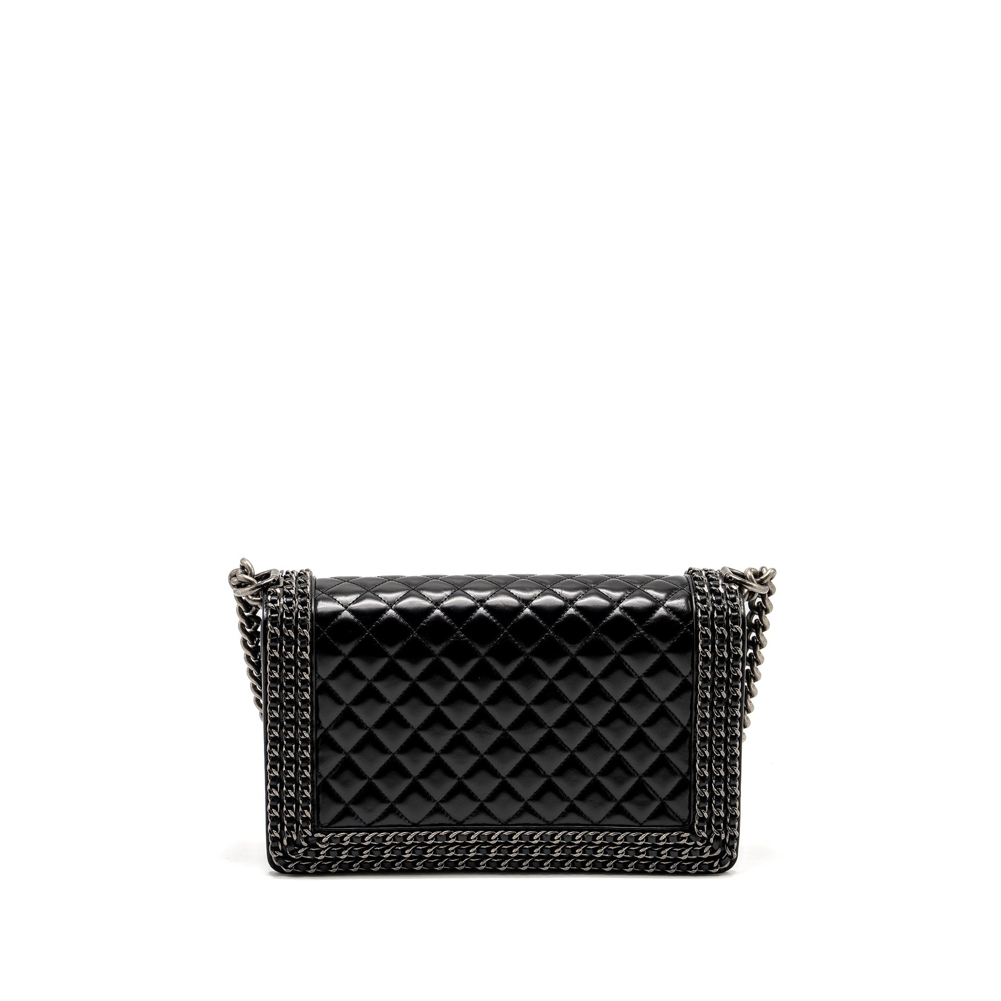 Chanel new medium chain edge boy bag calfskin black ruthenium
