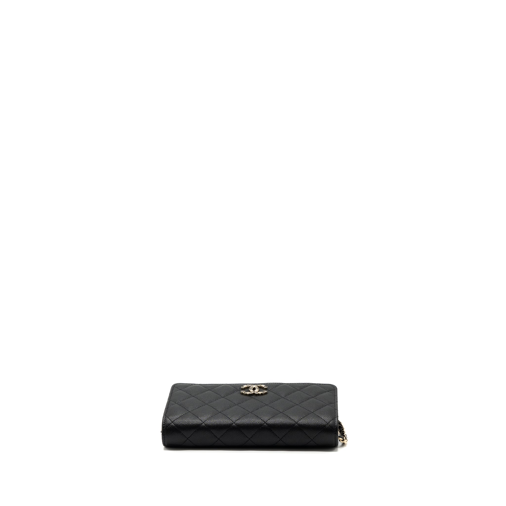 Chanel 23k Detailed CC Logo Wallet On Chain Caviar Black L (microchip)