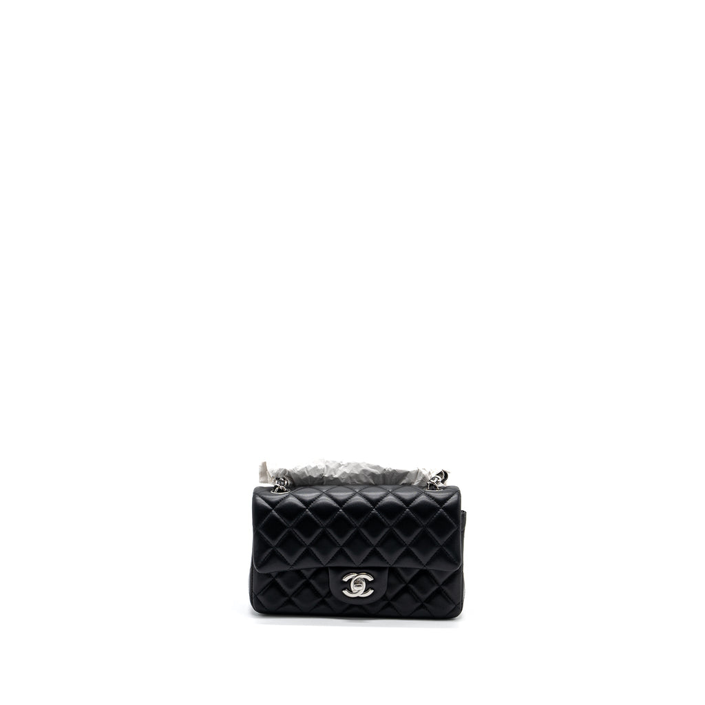 Chanel mini rectangular flap bag lambskin black  (Microchip)