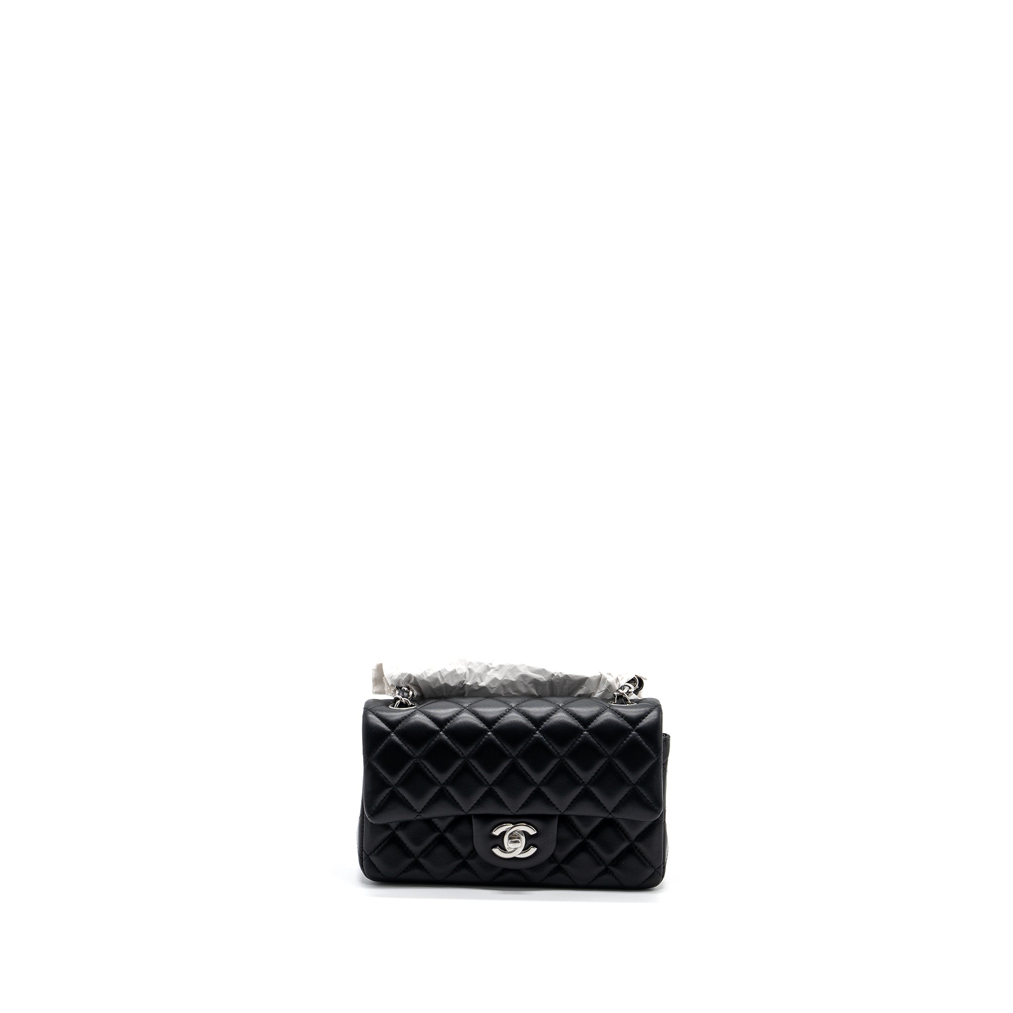 Chanel mini rectangular flap bag lambskin black  (Microchip)