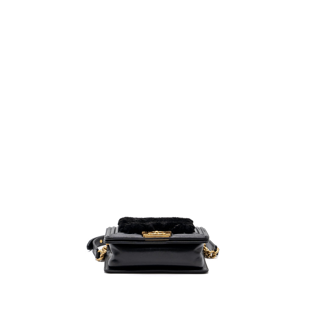 Chanel Small Boy Bag Rabbit Hair Limited Edition Lambskin Black