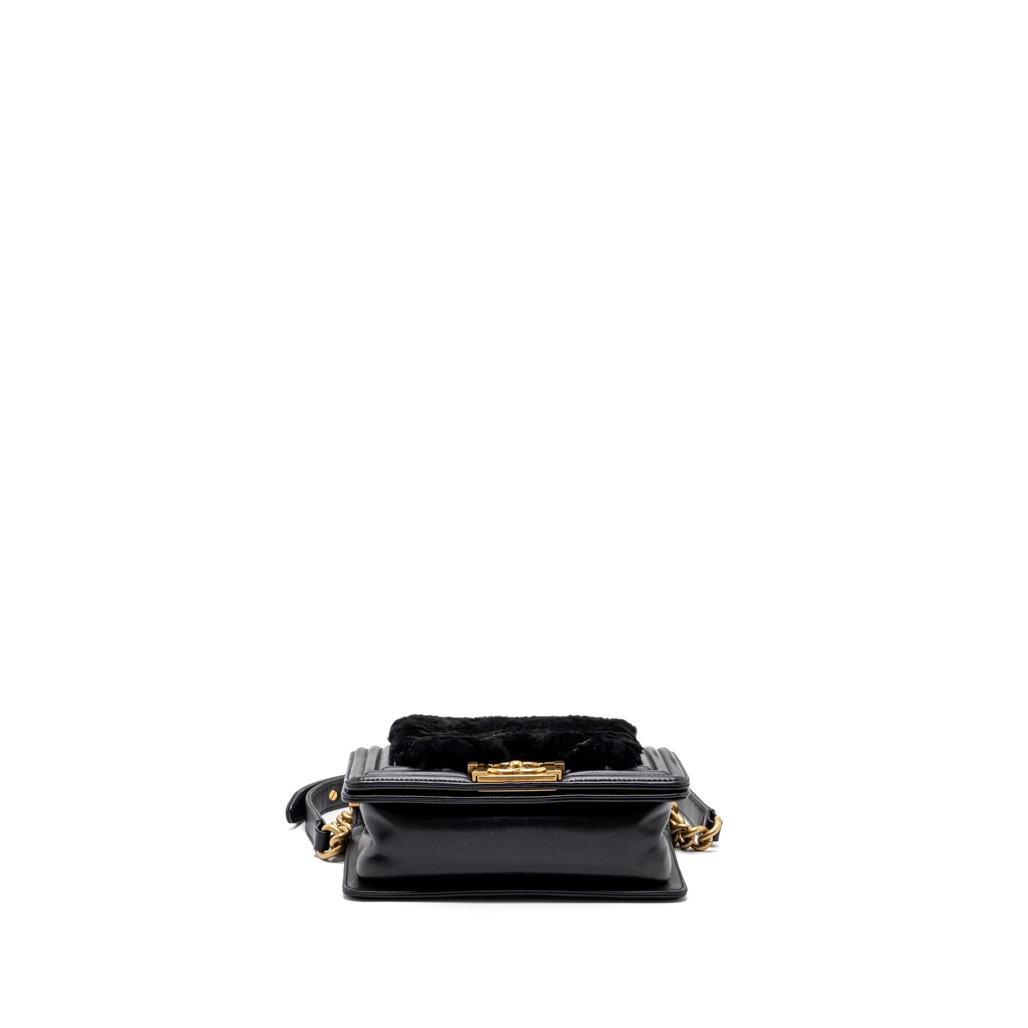 Chanel Small Boy Bag Rabbit Hair Limited Edition Lambskin Black
