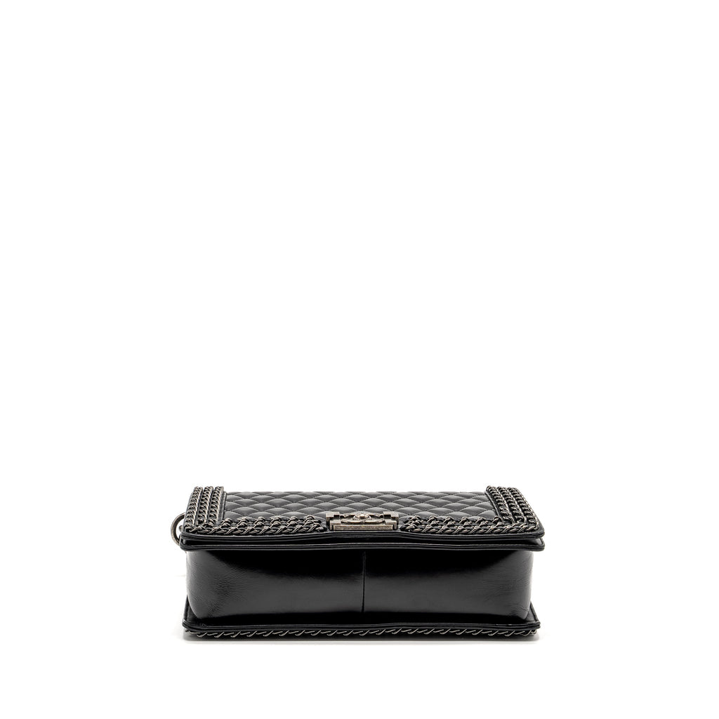Chanel new medium chain edge boy bag calfskin black ruthenium