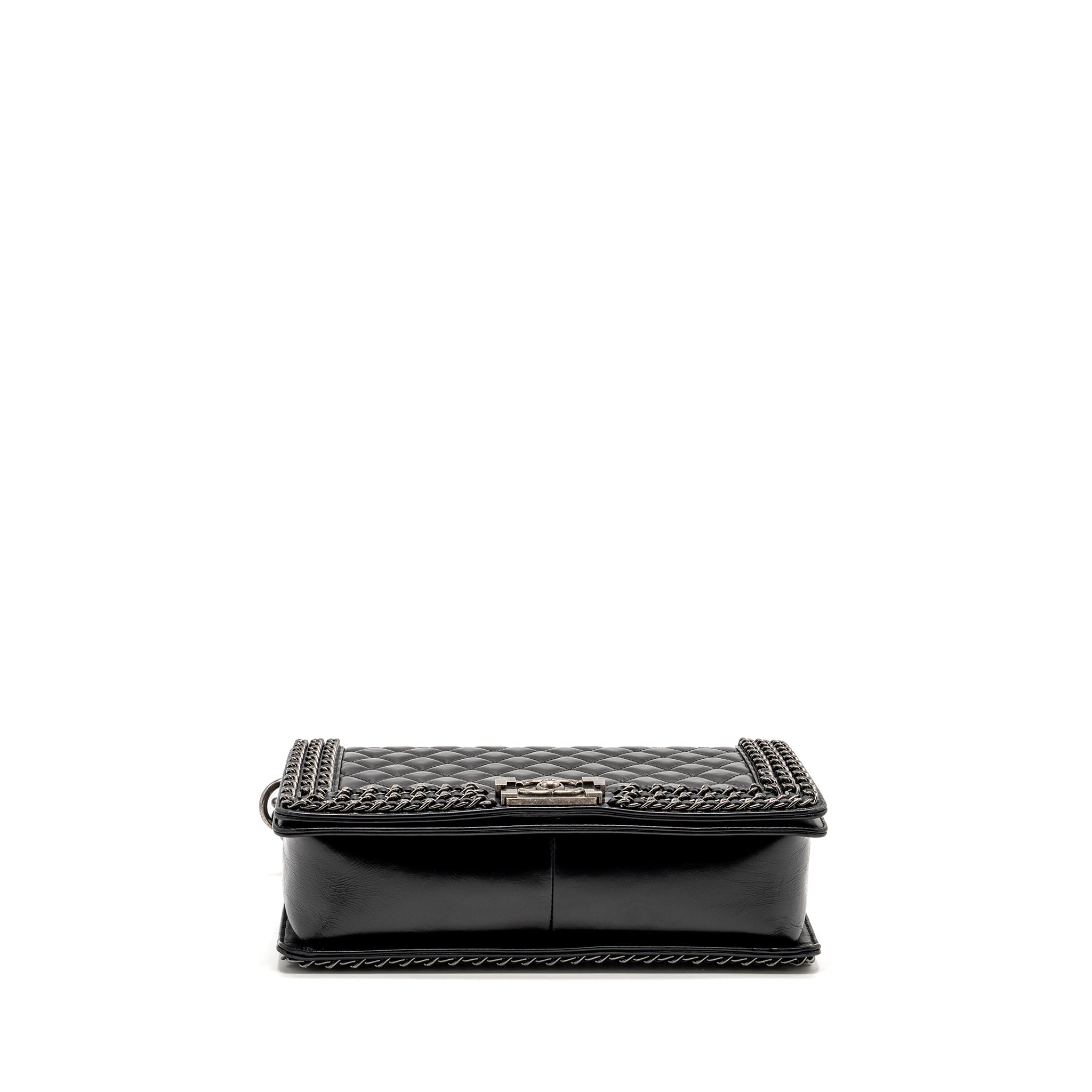 Chanel new medium chain edge boy bag calfskin black ruthenium