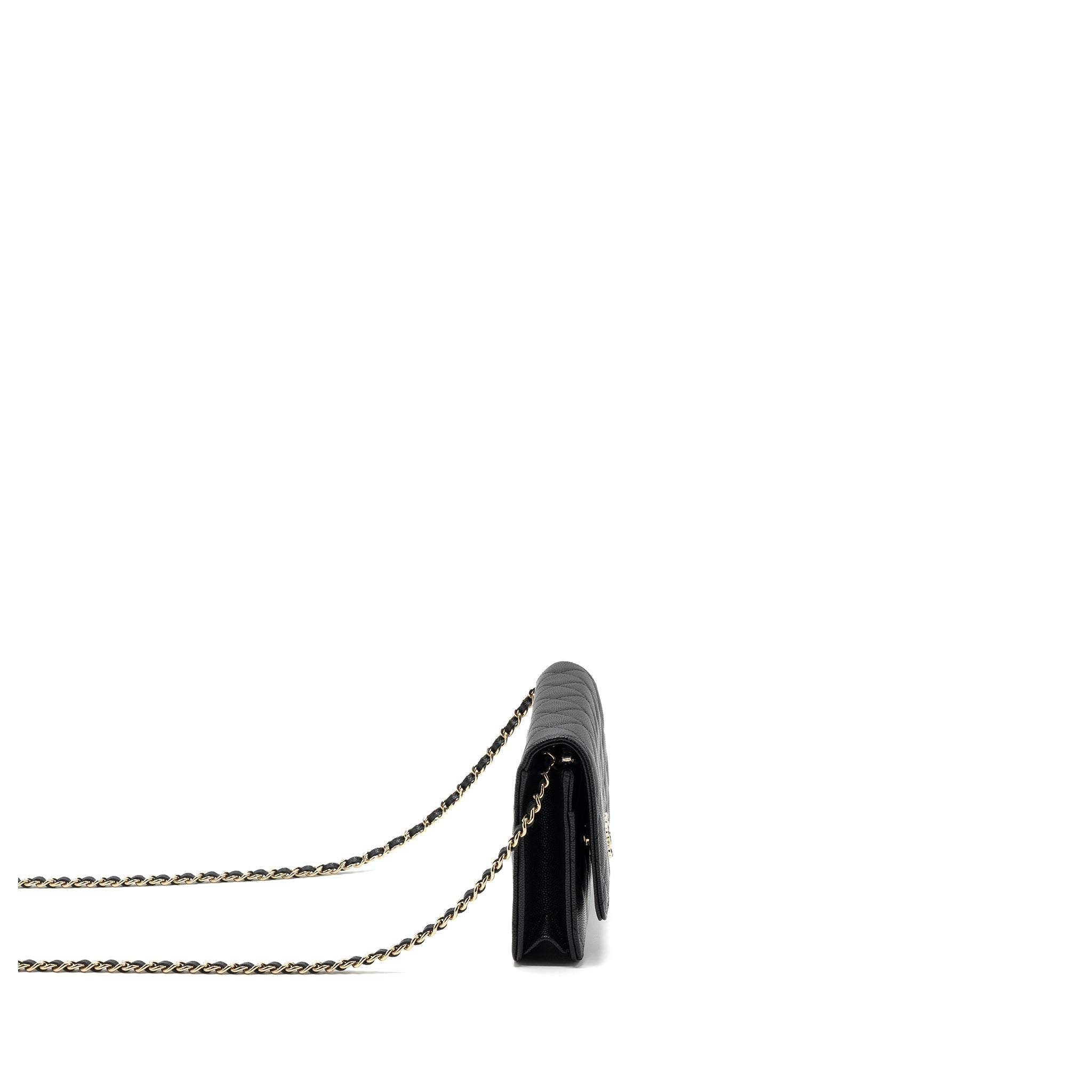 Chanel 23k Detailed CC Logo Wallet On Chain Caviar Black L (microchip)
