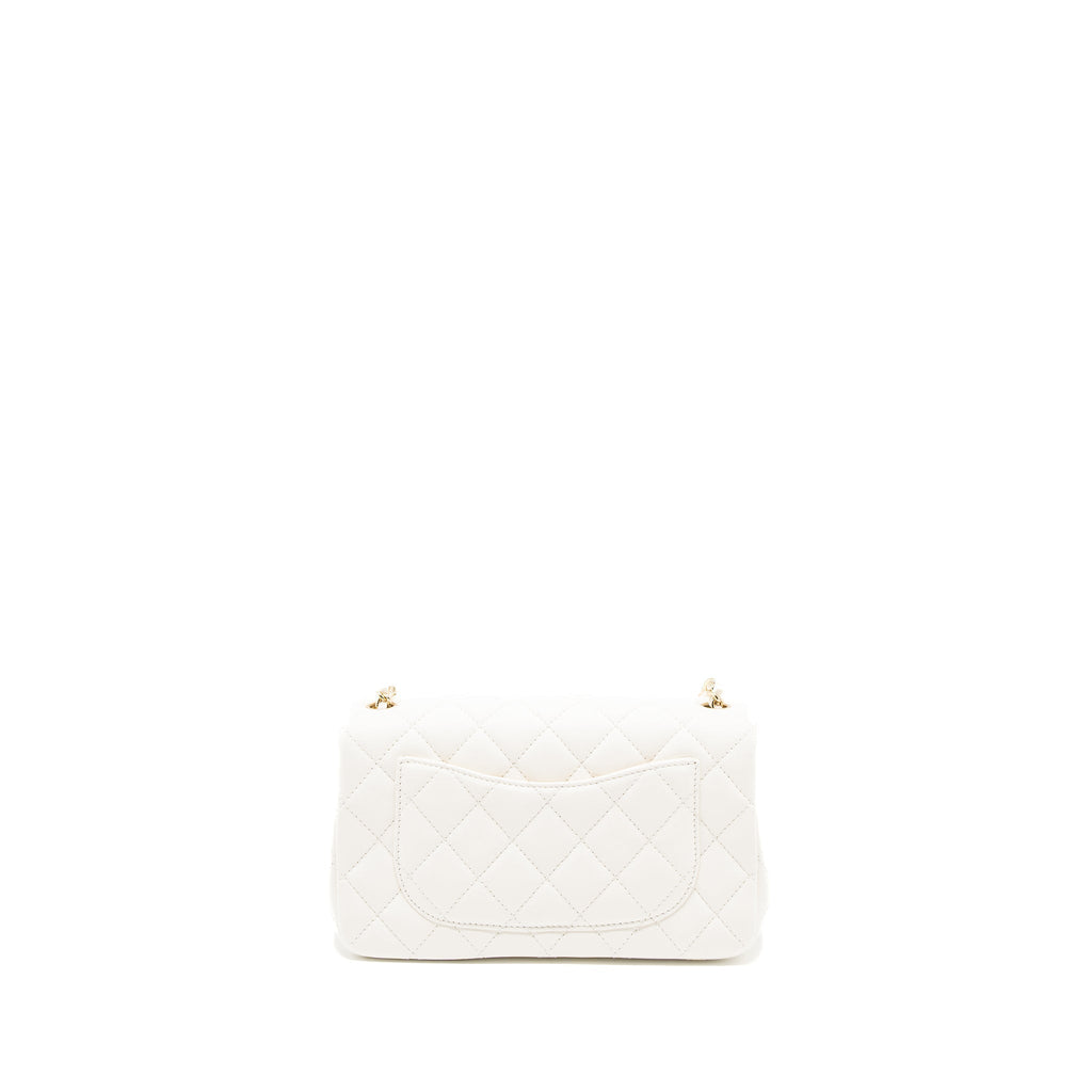Chanel 23C Pearl Crush Mini Rectangular Flap Bag Lambskin White L (Microchip)