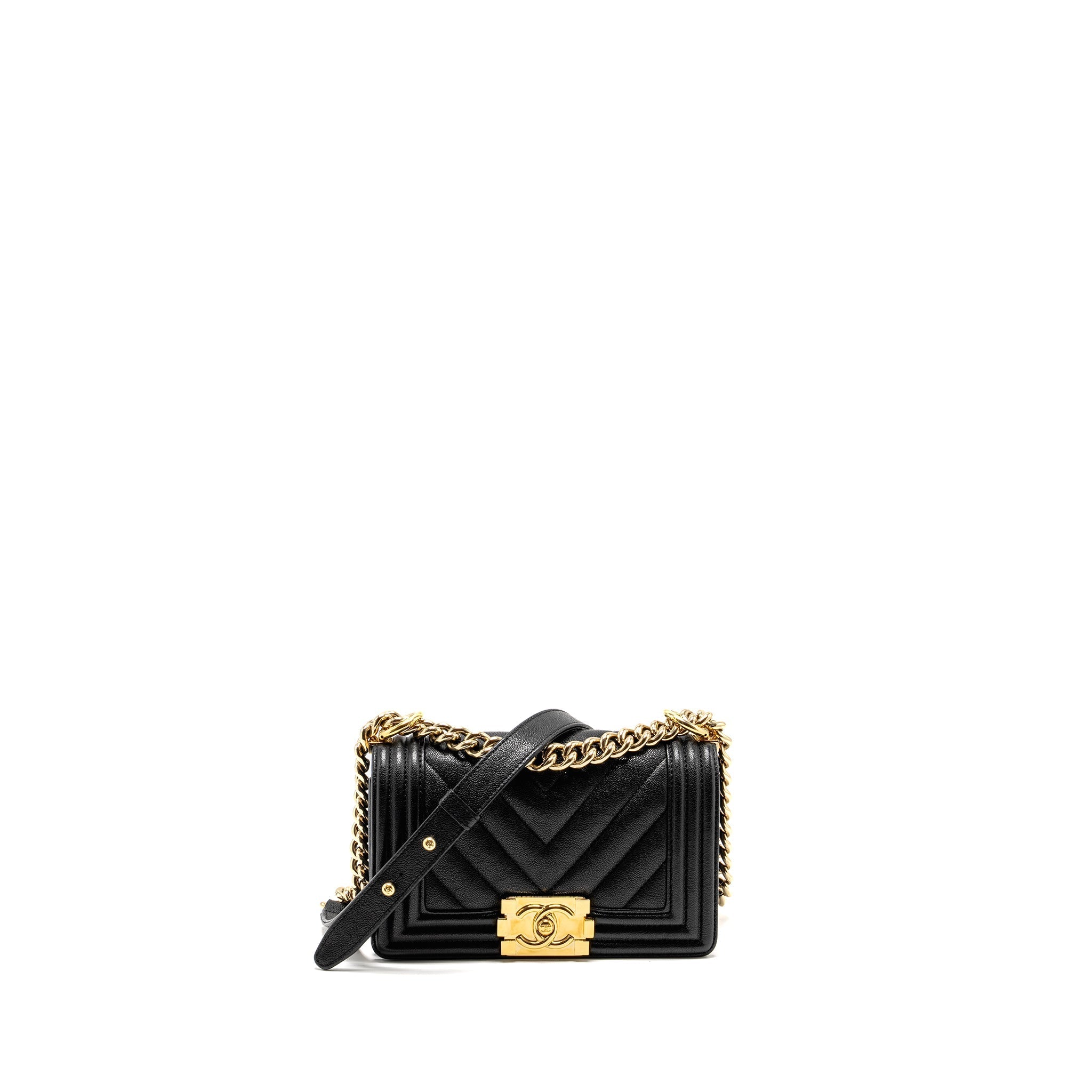 Chanel Chevron Small Boy Bag Caviar Black