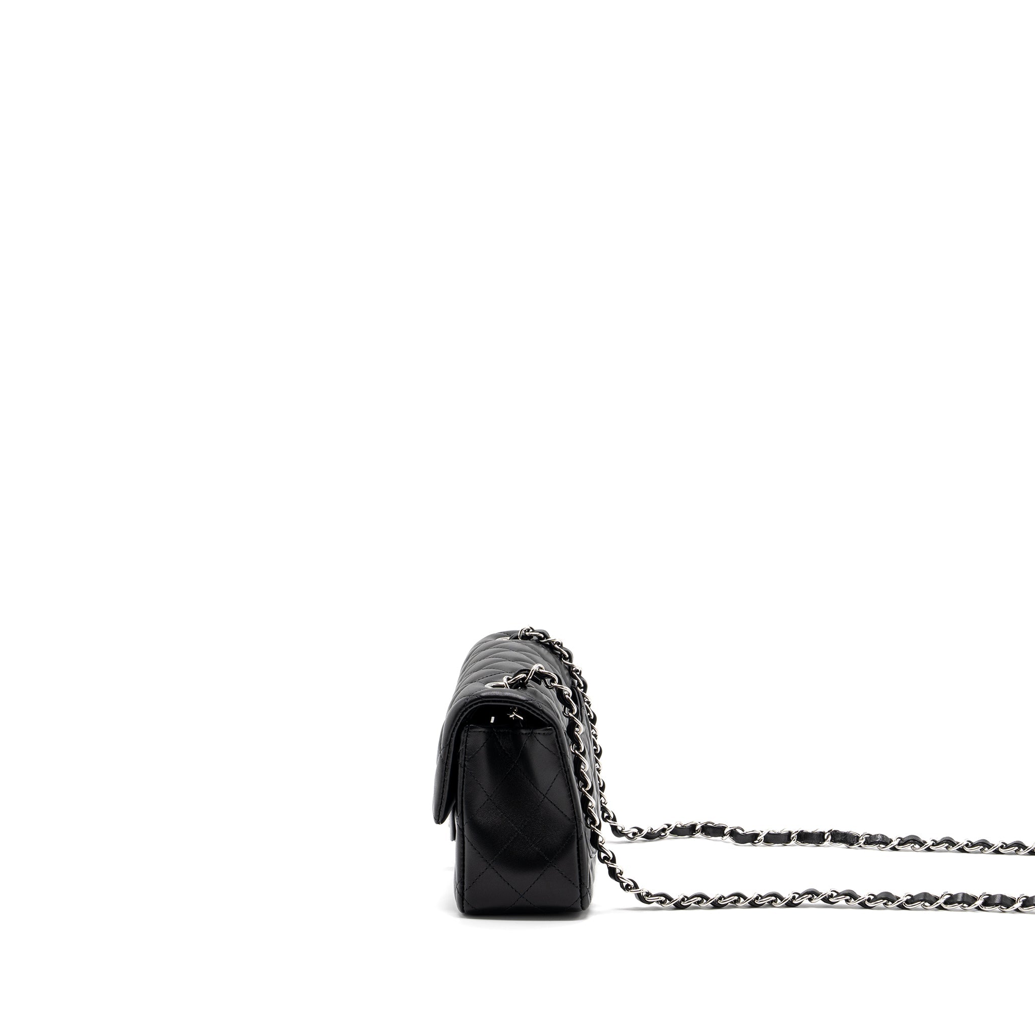 Chanel mini rectangular flap bag lambskin black  (microchip)