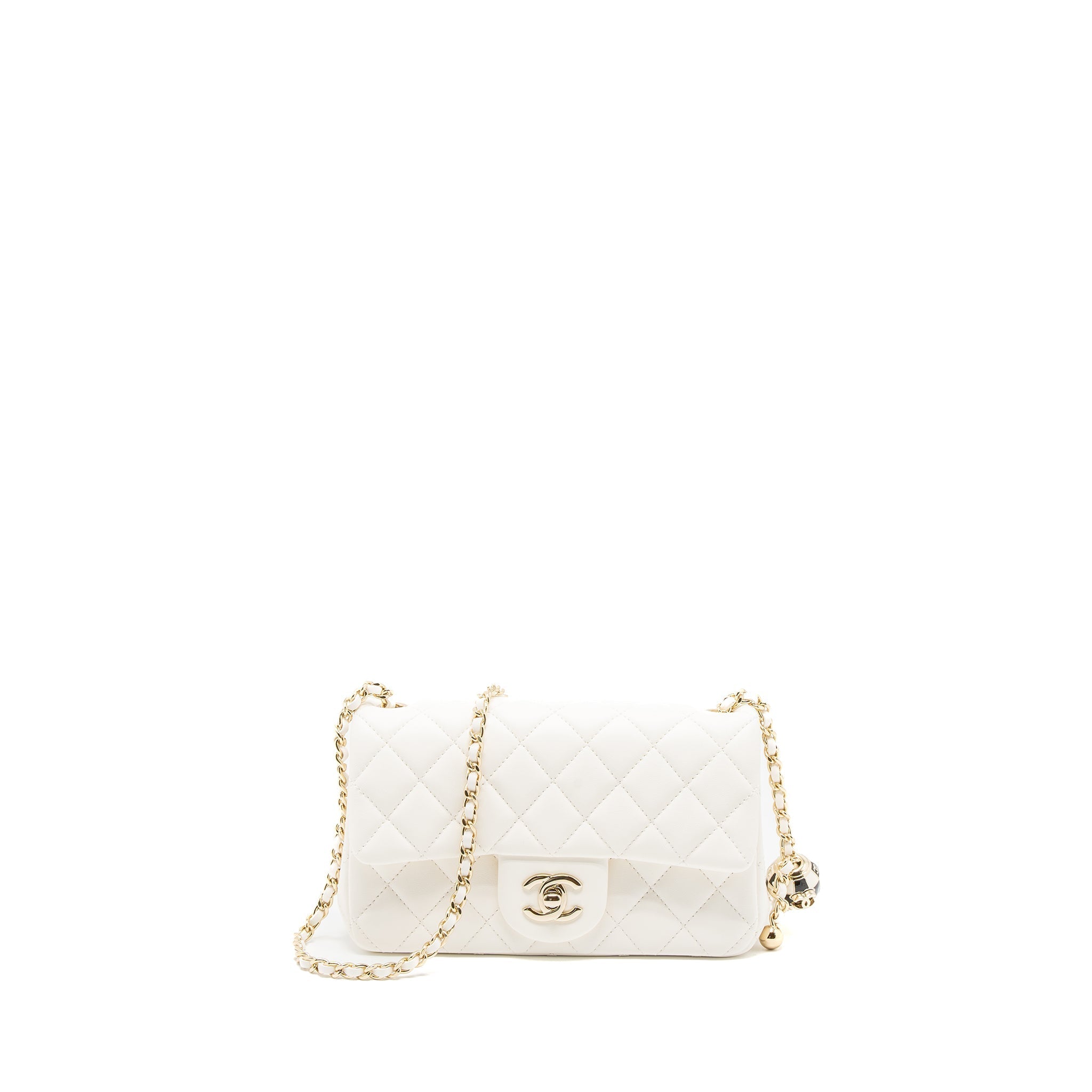 Chanel 23C Pearl Crush Mini Rectangular Flap Bag Lambskin White L (Microchip)