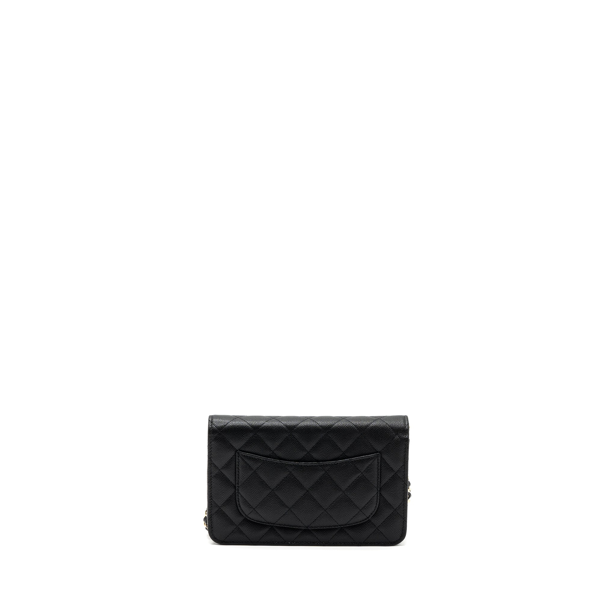 Chanel 23k Detailed CC Logo Wallet On Chain Caviar Black L (microchip)