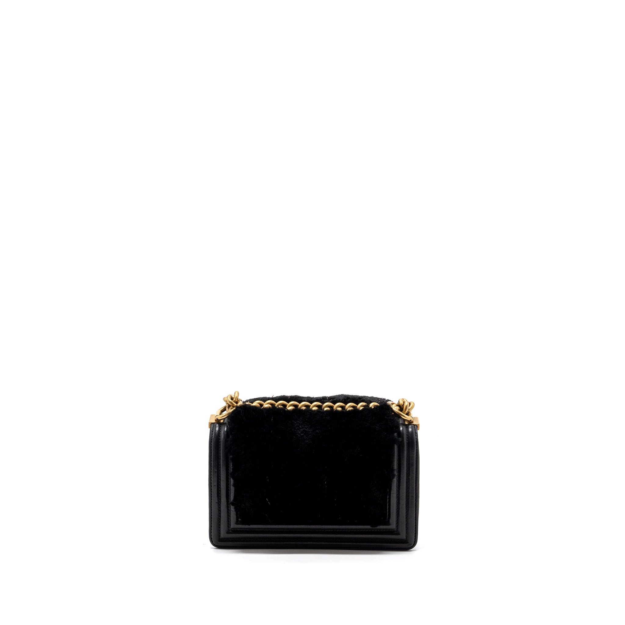 Chanel Small Boy Bag Rabbit Hair Limited Edition Lambskin Black