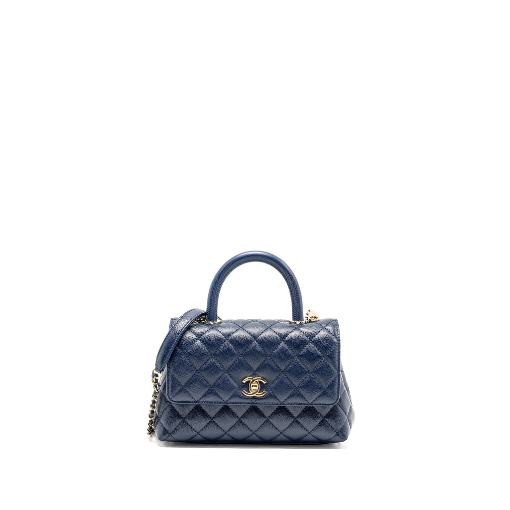CHANEL Small Coco With Lizard Embossed Handle Caviar Navy L (Microchip)