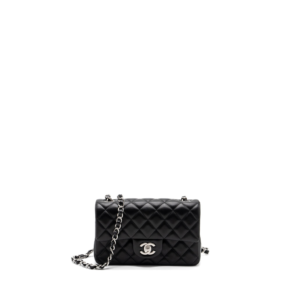 Chanel mini rectangular flap bag lambskin black  (microchip)
