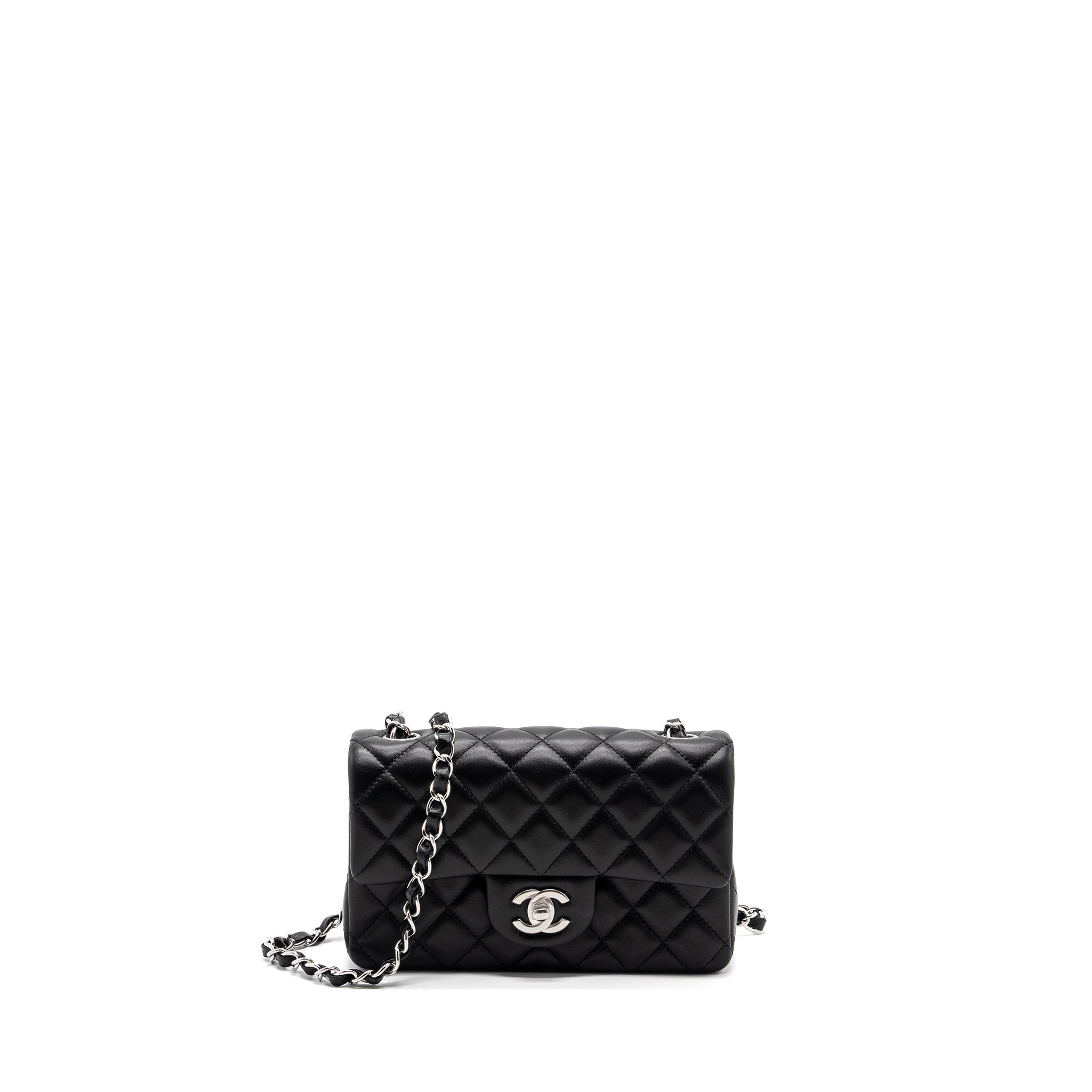 Chanel mini rectangular flap bag lambskin black  (microchip)