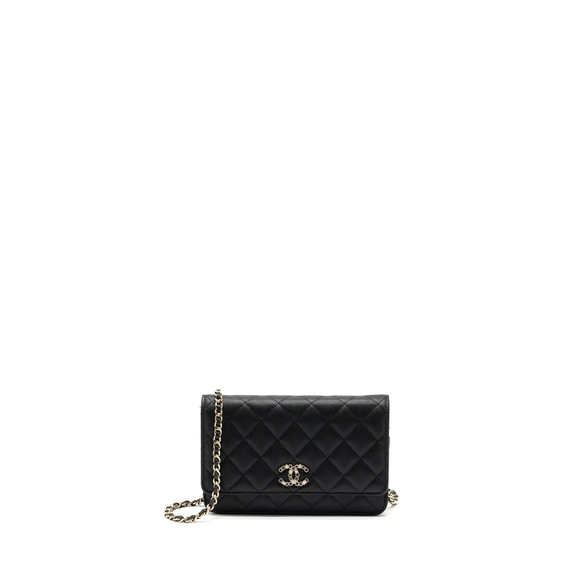 Chanel 23k Detailed CC Logo Wallet On Chain Caviar Black L (microchip)