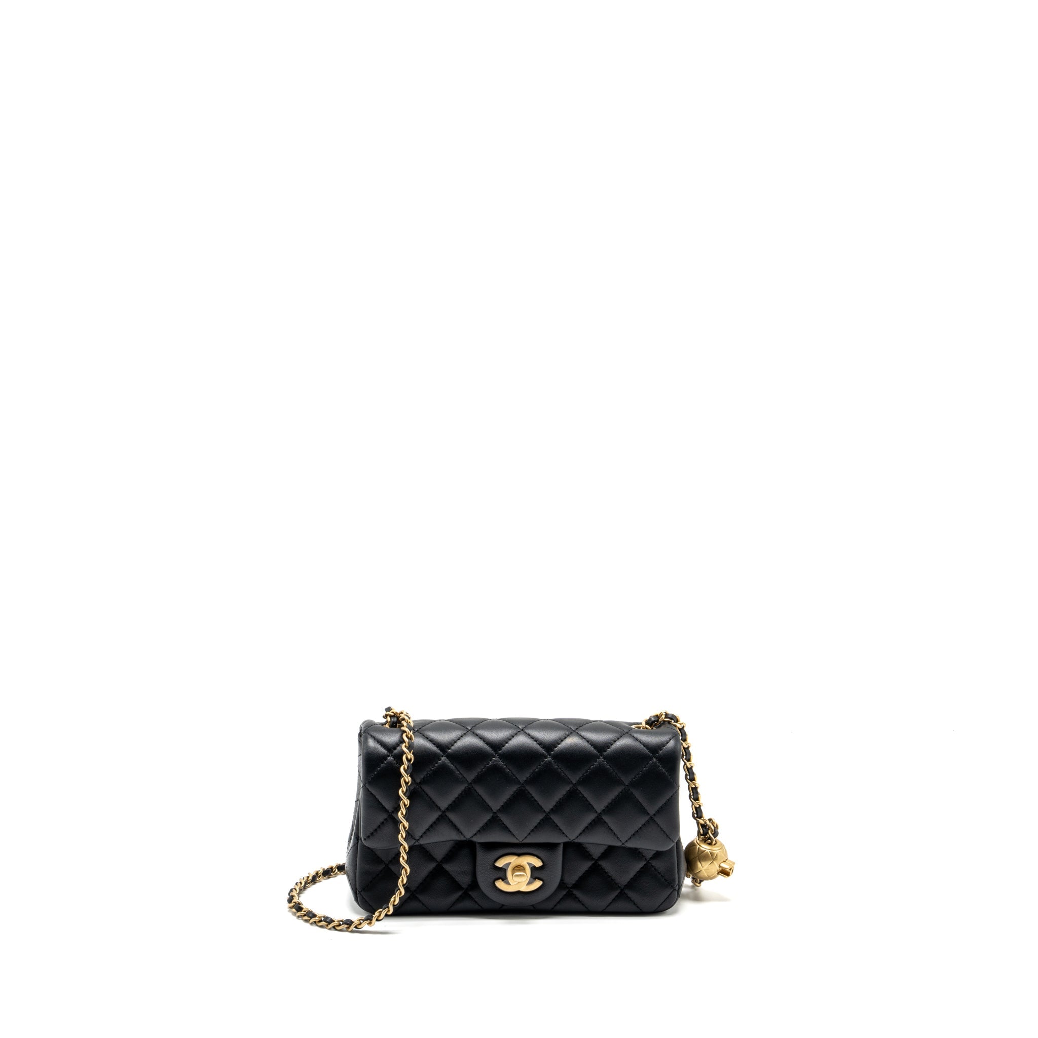 Chanel Pearl Crush Mini Rectangular Flap Bag Lambskin Black  (microchip)