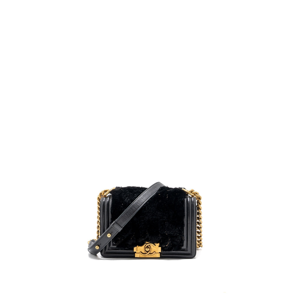 Chanel Small Boy Bag Rabbit Hair Limited Edition Lambskin Black