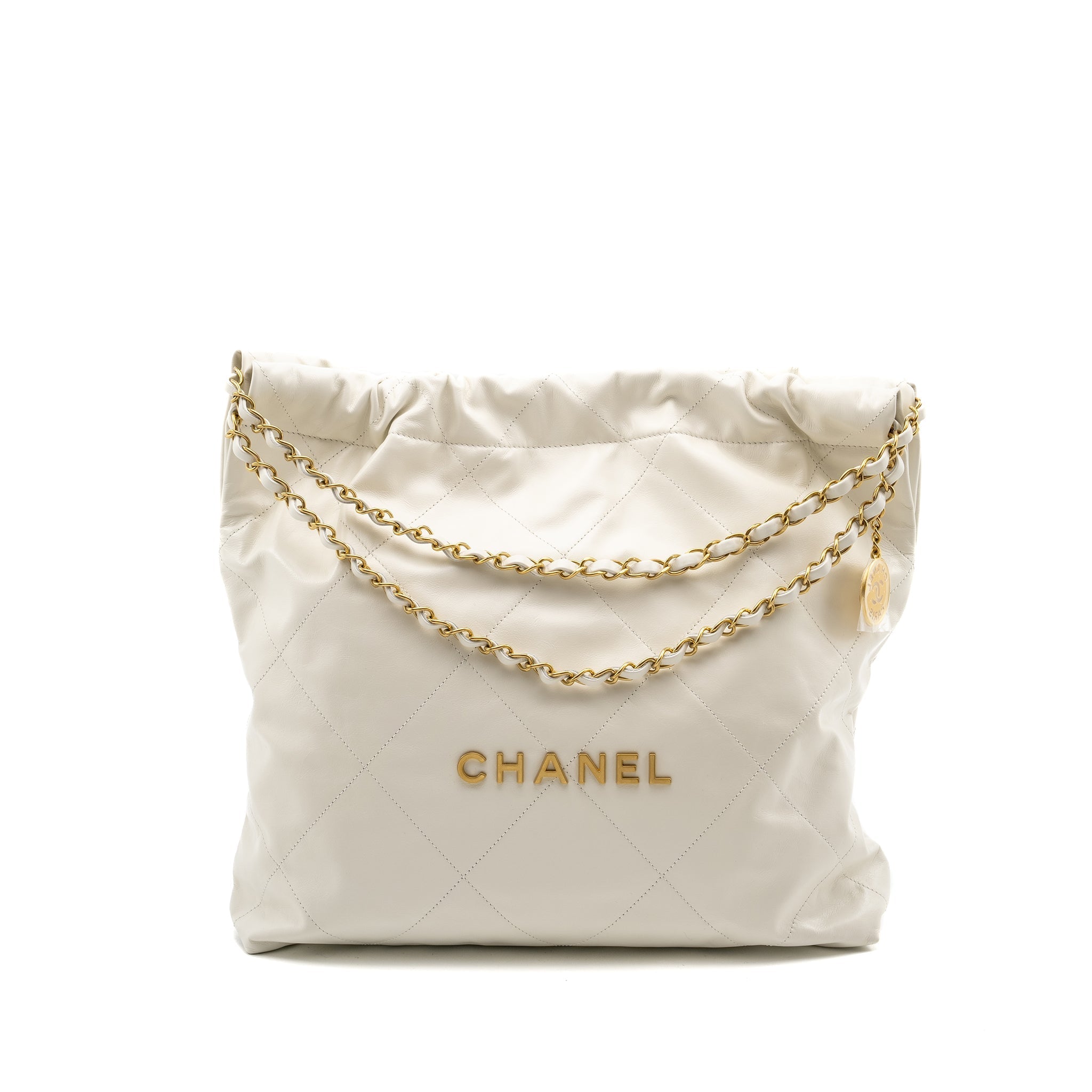 Chanel Medium 22 Bag Calfskin White  (Microchip)