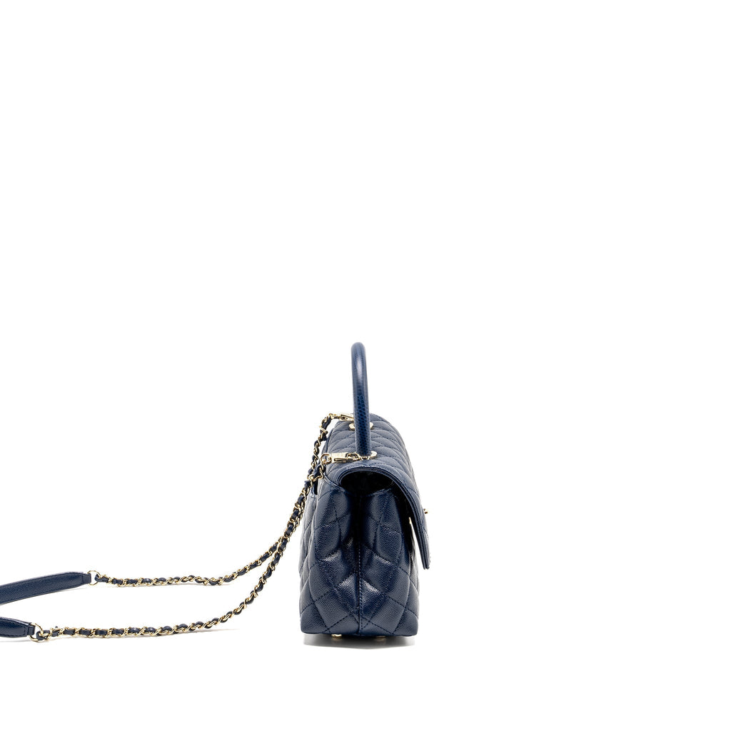 CHANEL Small Coco With Lizard Embossed Handle Caviar Navy L (Microchip)