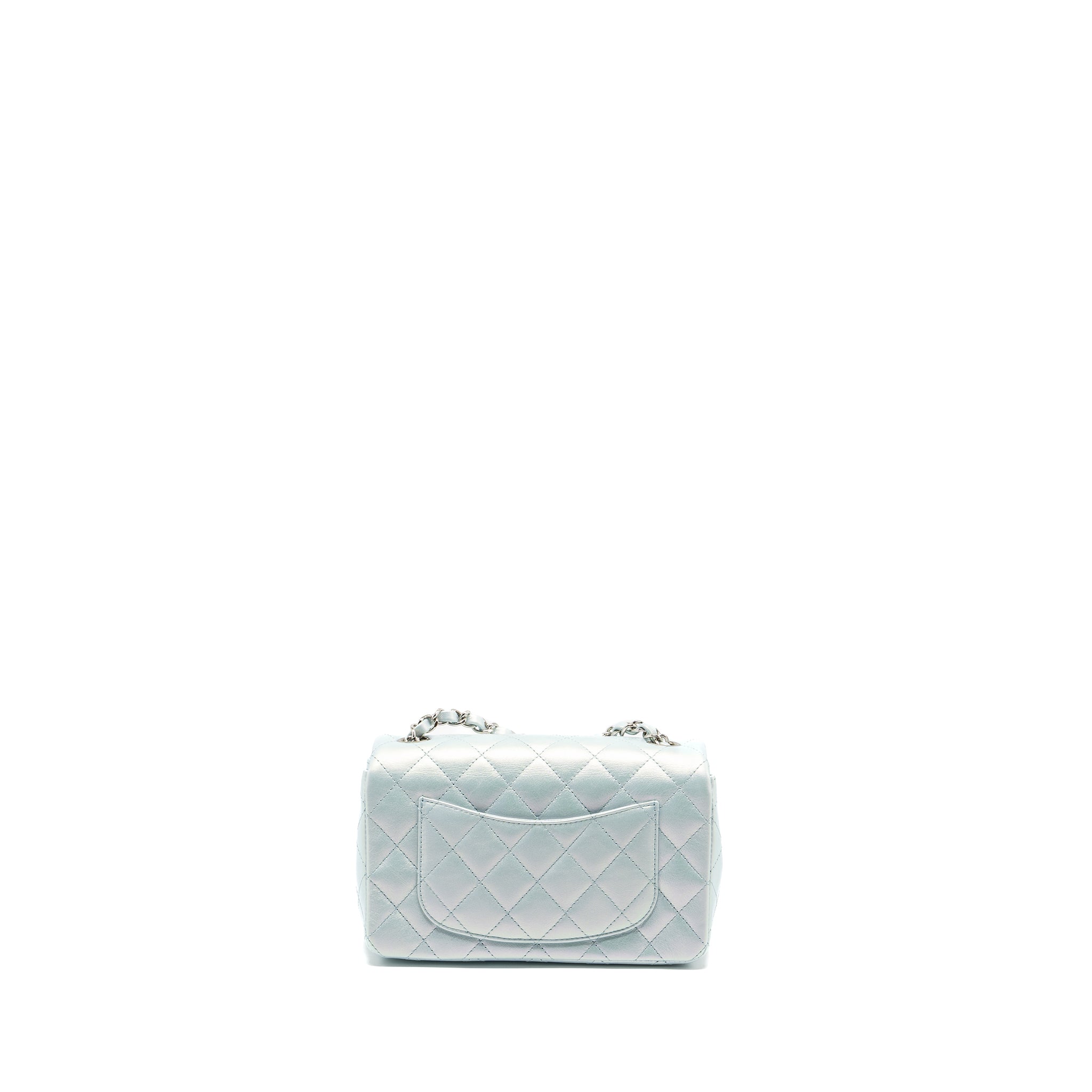 Chanel 21K mini rectangular flap bag calfskin iridescent light blue  (microchip)