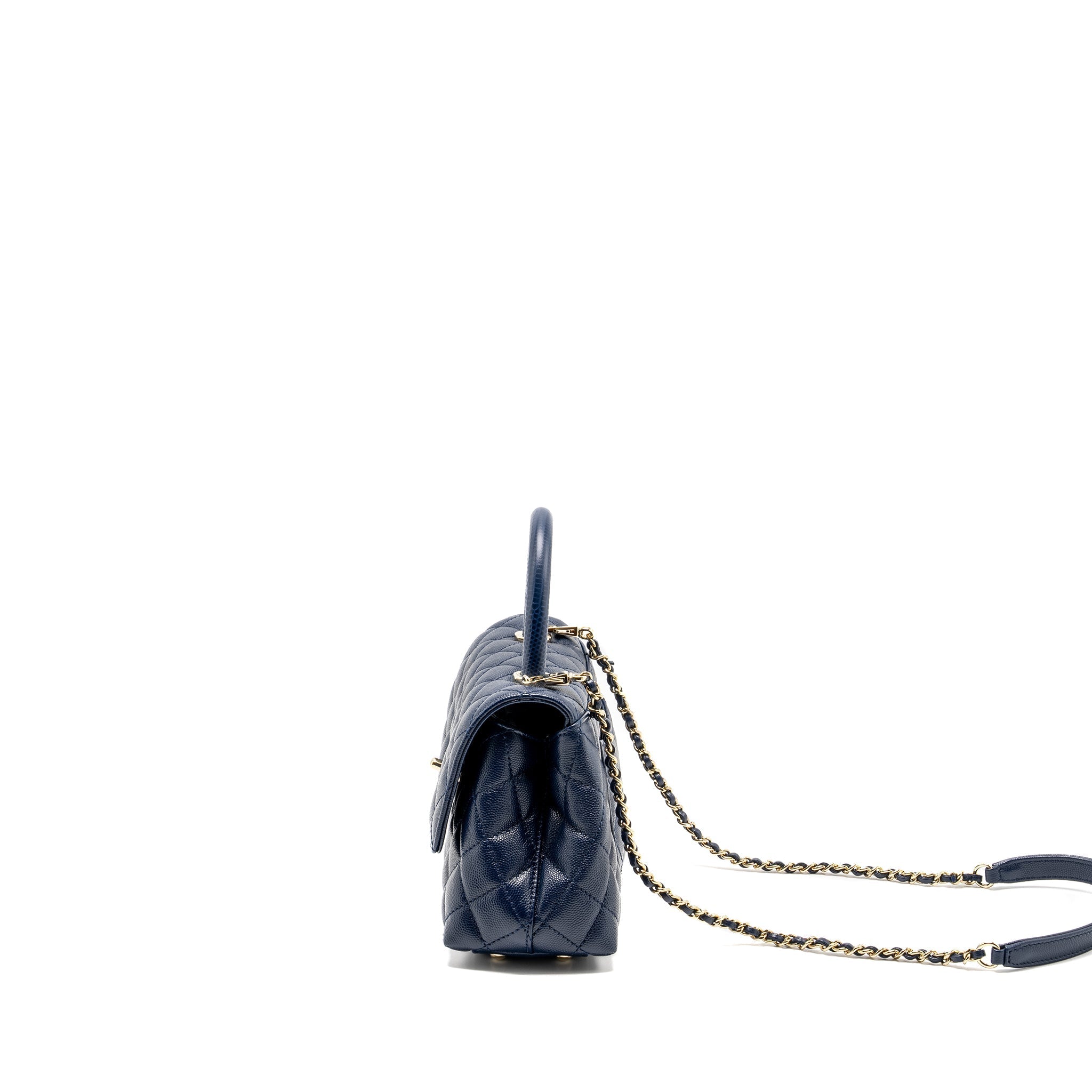 CHANEL Small Coco With Lizard Embossed Handle Caviar Navy L (Microchip)