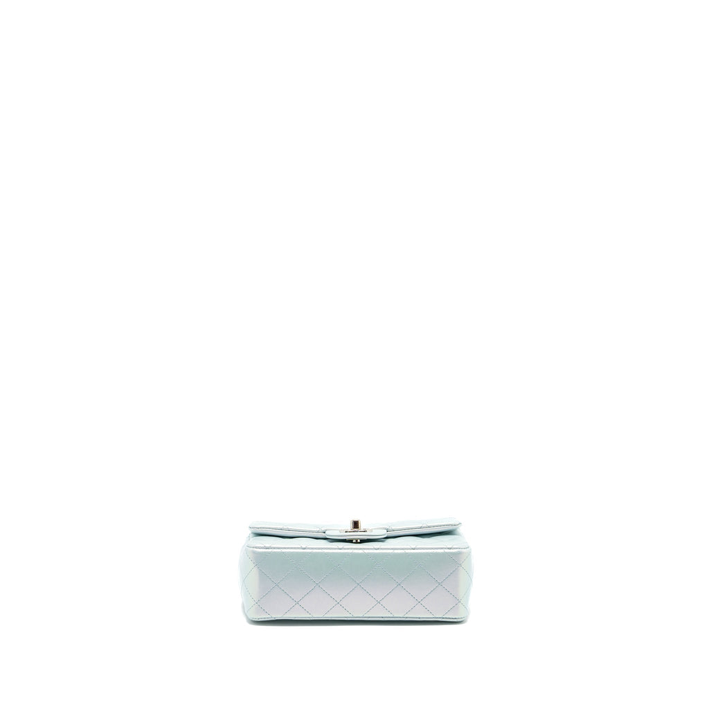 Chanel 21K mini rectangular flap bag calfskin iridescent light blue  (microchip)