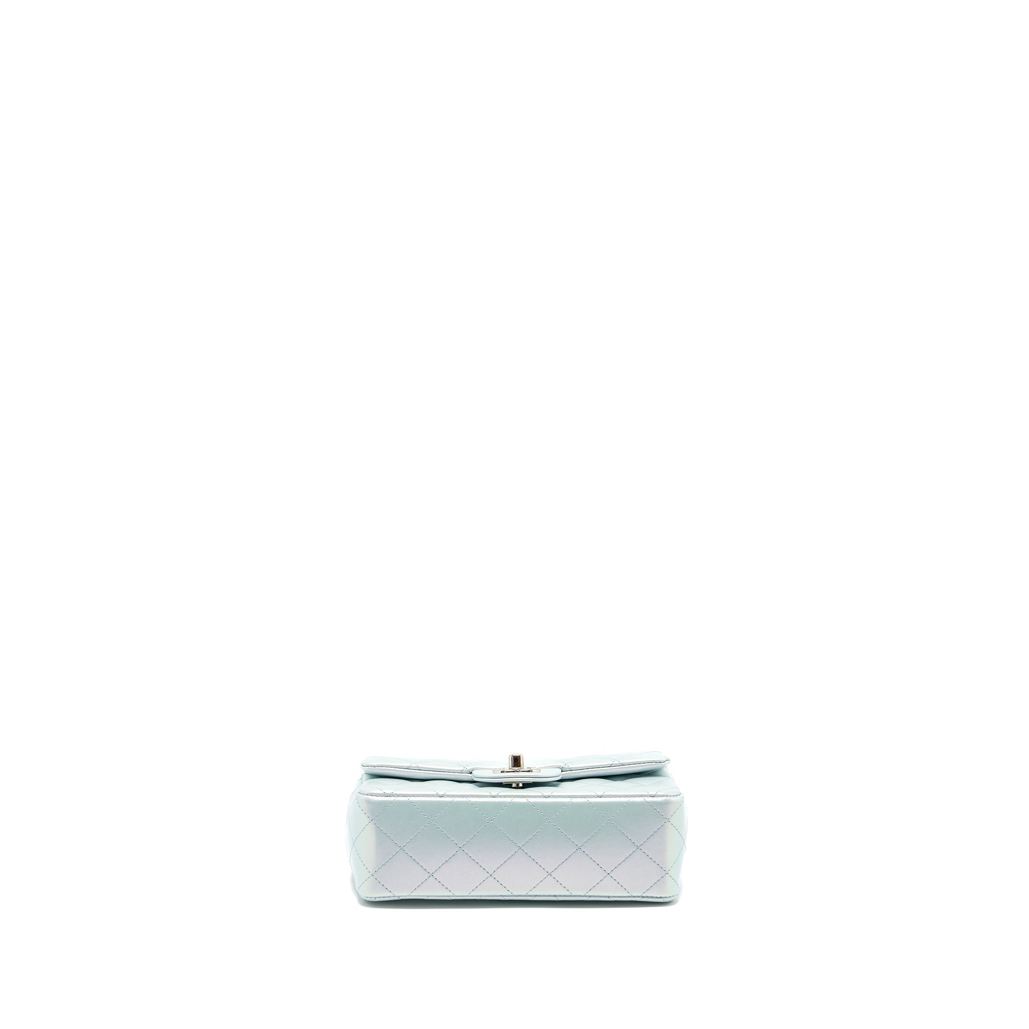Chanel 21K mini rectangular flap bag calfskin iridescent light blue  (microchip)